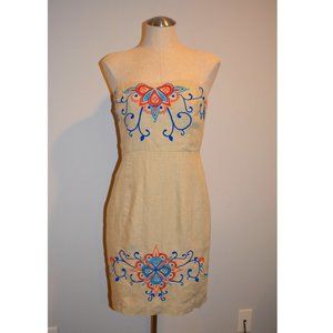 Banana Republic Strapless Linen Dress with Floral / Paisley Embroidery